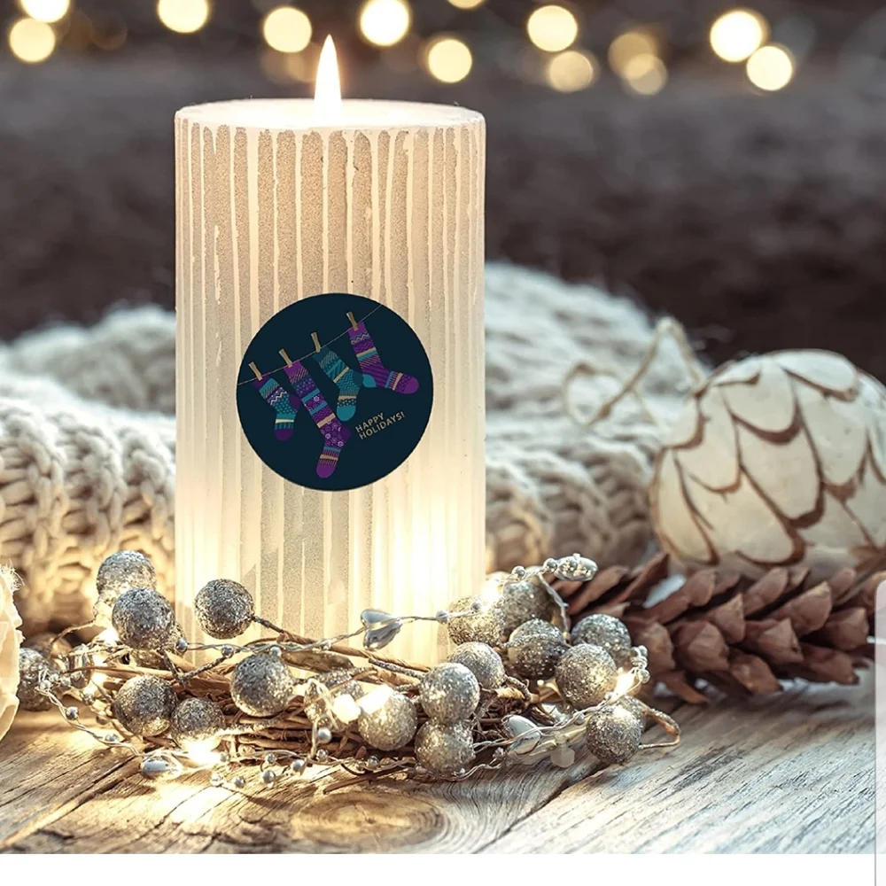 50 ct  2 Inch Circle, Gold Foil & Spot UV Effect , Merry Christmas Stick…